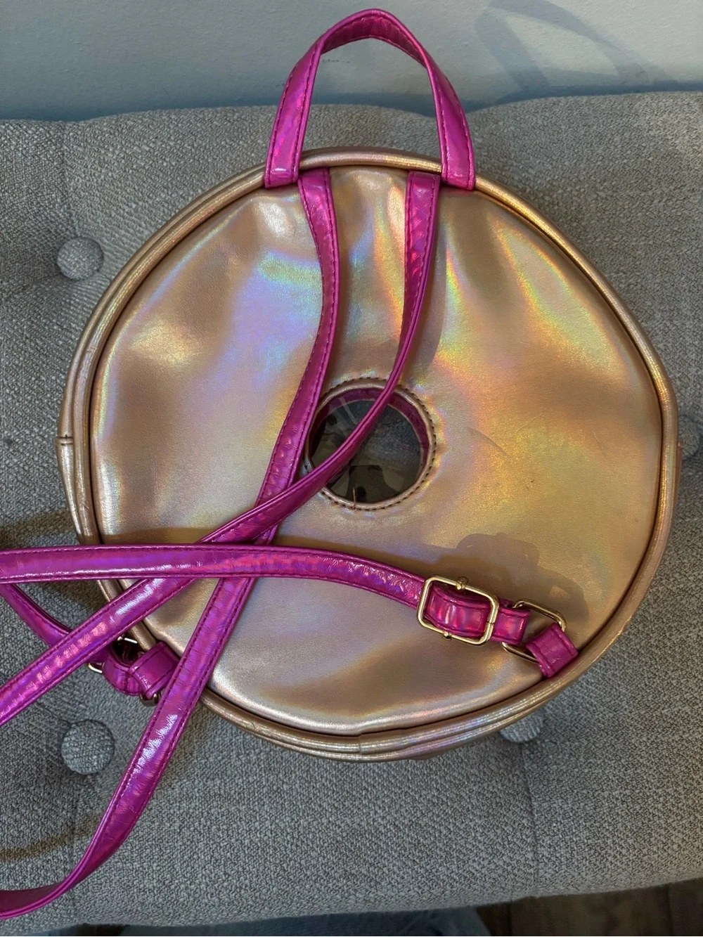 Place Metallic Gold Mini Backpack with Hot Pink Interior